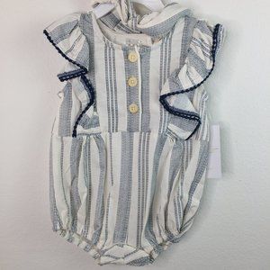 Jessica Simpson Baby Romper Set 18 Months Striped White Blue Ruffle